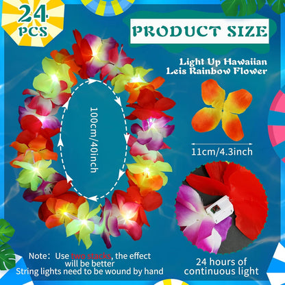 Sherr 24 Pcs LED Leis Light Up Purple and Gold Hawaiian Flower Necklaces, Graduation 2026 Party Supplies, Class of 2026 Leis for Beach Wedding Luau Glow Party Favors