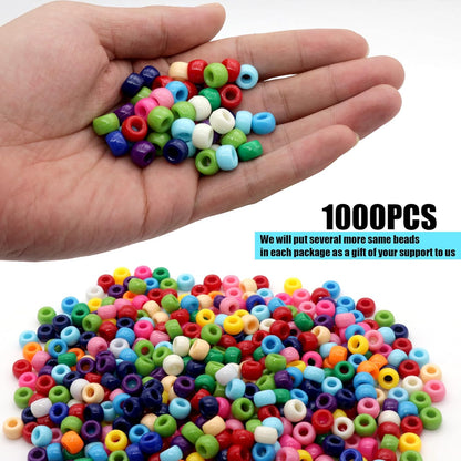 1000Pcs Glow in The Dark Pony Beads 9mm Plastic Kandi Beads Bulk for Friendship Bracelet Necklace Craft Jewelry Making Beads for Hair Braids 9 Color
