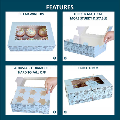 20-Pack Brown Cupcake Boxes with Insert Trays, Tags and Twine | Food Grade Kraft Bakery Boxes with Window to Fit 6 Cupcakes