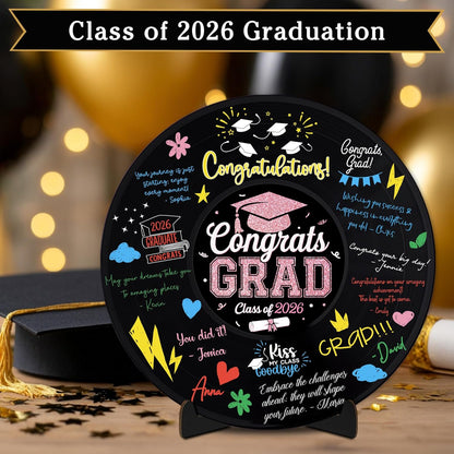 2026 Graduation Party Vinyl Record Alternative Guest Book, Black and Rosegold Class of 2026 Congrats Grad Graduation Decorations Signature Guest Book