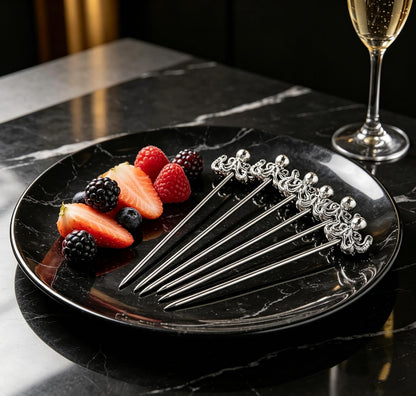 Homestia Stainless Steel Cocktail Picks, 4.7 Inch Reusable Martini Olive Picks, Metal Garnish Skewers for Drinks, Appetizers, Bloody Mary - Set of 6 Metal Cocktail Picks for Party Bar