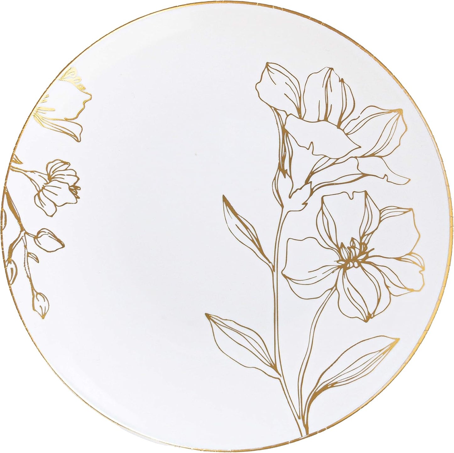 PLASTICPRO [16 OZ 20 Count] White Plastic Floral Design Party Soup bowls With Gold Rim Premium heavyweight Elegant Disposable Tableware Dishes
