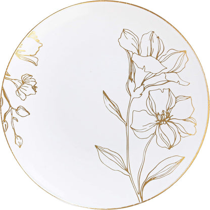 PLASTICPRO [16 OZ 20 Count] White Plastic Floral Design Party Soup bowls With Gold Rim Premium heavyweight Elegant Disposable Tableware Dishes