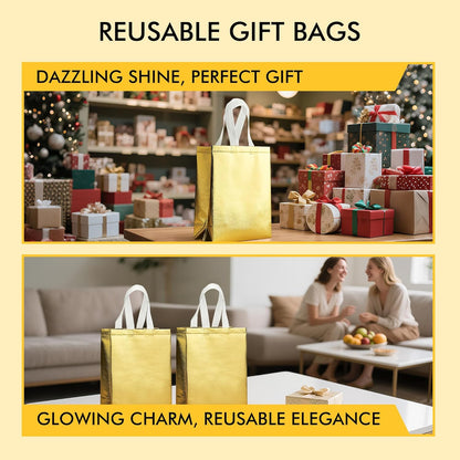 RACETOP 15 Pcs Iridescent Glossy Gift Bags Medium Size, 8x4x10 Inch Holographic Reusable Gift Bags with Handles, Ideal for Birthday, Wedding, Bachelorette, Party Favors, Holiday Goodie