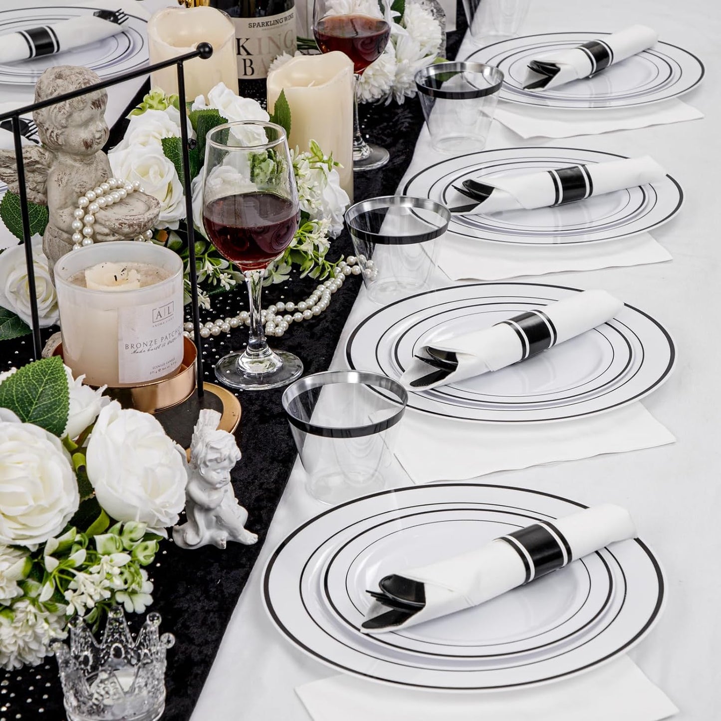 WELLIFE 350-Piece Gold Disposable Plates and Cutlery Set - Premium 10.25" Dinner Plates, 7.5" Dessert Plates, 9oz Cups & Cutlery for Weddings, Catering Events - 50 Guest Service - Elegant & Sturdy
