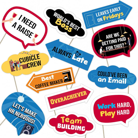 Office Party Photo Booth Props Set – Fun Work Celebration Decorations for Corporate Events, Team Parties, and Office Gatherings (12)