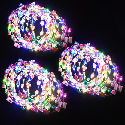 QSJQllo 20 Pcs LED Flower Crowns Headbands,Light Up Headbands For Women,Glow In The Dark Headband Wreath,Suitable For Birthdays,Weddings, Halloween, Christmas, Role-Playing, Beach Parties