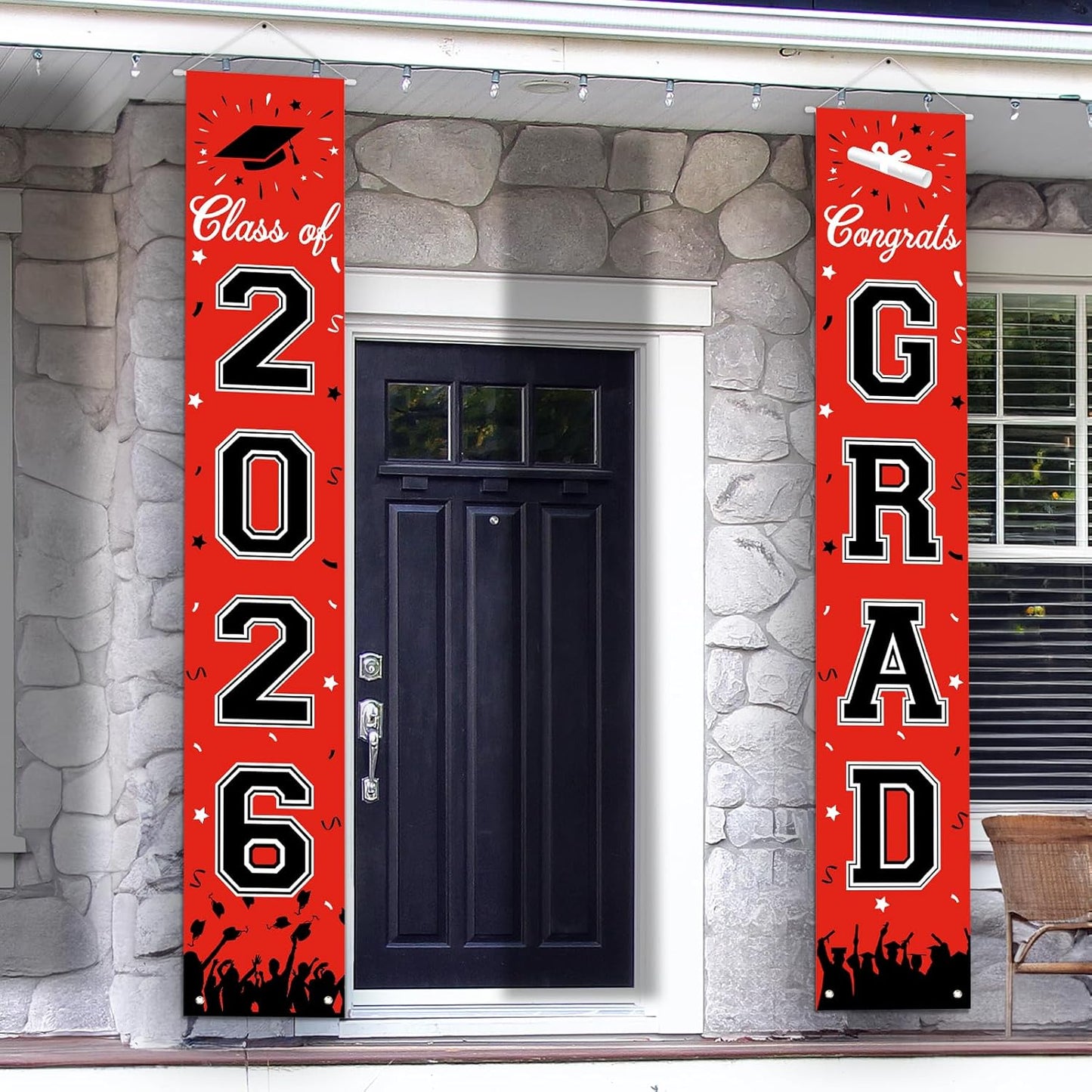 2026 Graduation Decorations, Graduation Banner Class of 2026, Hanging Congratulations/Congrats Grad Banner for Door and Porch, Party Decor - Black