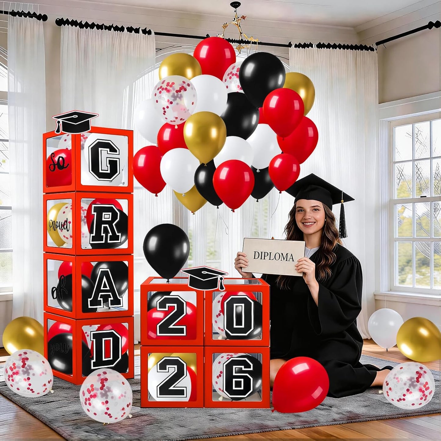 Graduation Decorations 2026 Graduation Party Decorations Set of 4 Boxes with 129pcs Balloons Arch Garland Kit Party Supplies for Any Grades Blue