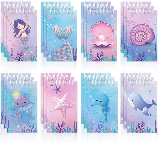 Dianelhall 24 Pcs Mini Mermaid Notebooks Mermaid Party Favors Mini Spiral Notepads Sea Ocean Themed Supplies for Birthday Party Fillers Gifts