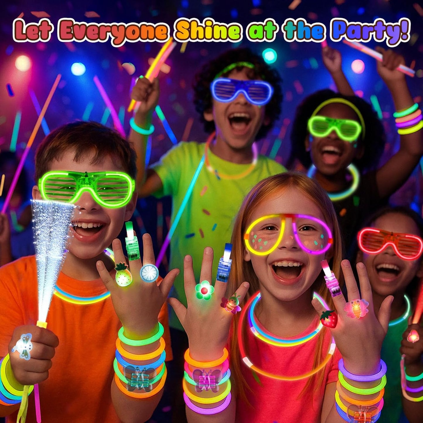 LovesTown 260PCS Glow in the Dark Party Supplies for Kids Adults, Light up Party Favors with LED Glasses Glow Sticks Bulk Finger Lights Light up Rings for Goodie Bags Fillers Raves Accessories