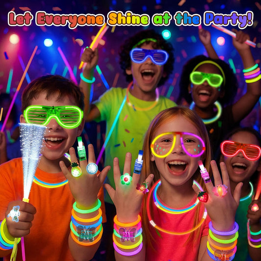 LovesTown 260PCS Glow in the Dark Party Supplies for Kids Adults, Light up Party Favors with LED Glasses Glow Sticks Bulk Finger Lights Light up Rings for Goodie Bags Fillers Raves Accessories