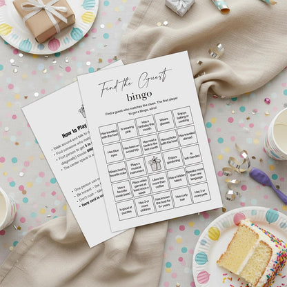 Find The Guest Bingo Cards – 25 Unique Cards, Icebreaker Party Games for Adults, Rustic Blush Pink Mingle Activity for Birthday Parties, Family Reunions, Office Events & Friendsgiving