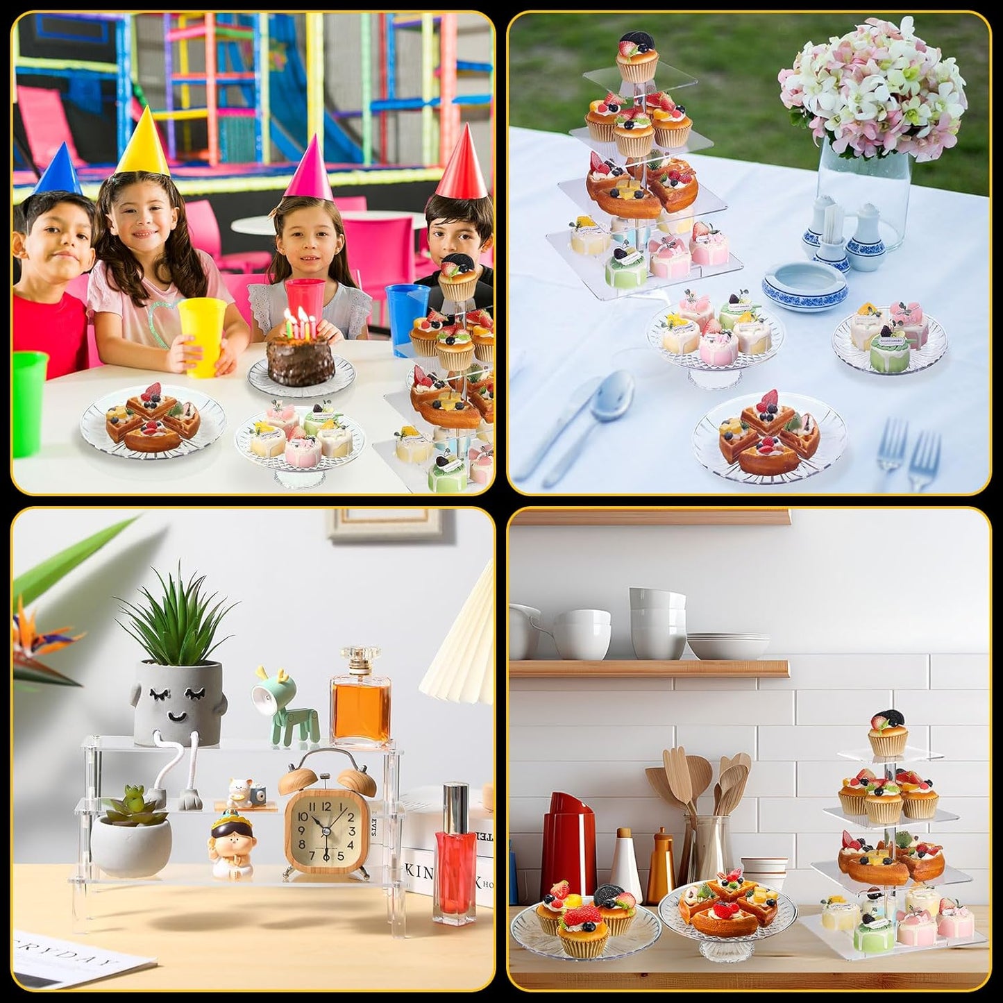 6 Pcs Acrylic Dessert Stands Set Include Display Risers Cupcake Tower and Clear Round Dessert Trays Cake Table Holder for Wedding Baby Shower Decoration(Classic Style)