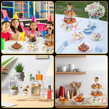 6 Pcs Acrylic Dessert Stands Set Include Display Risers Cupcake Tower and Clear Round Dessert Trays Cake Table Holder for Wedding Baby Shower Decoration(Classic Style)