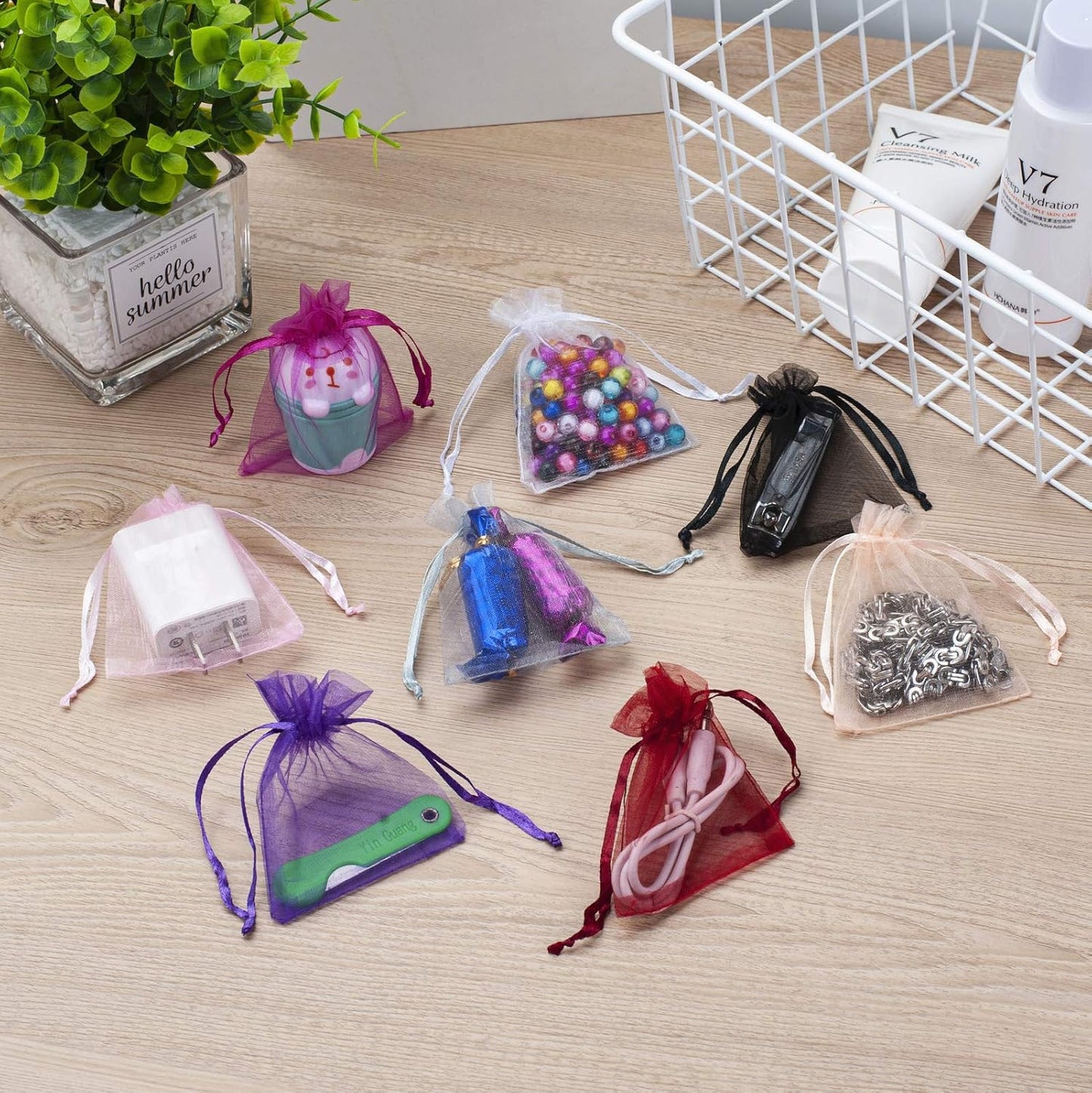 100pcs White Organza Bags 2x3 inch Sheer Drawstring Gift Bags Jewelry Pouches Wedding Party Christmas Favor Gift Bags, Little Mesh Gift Pouches Mini Candy Bags for Small Presents Earrings
