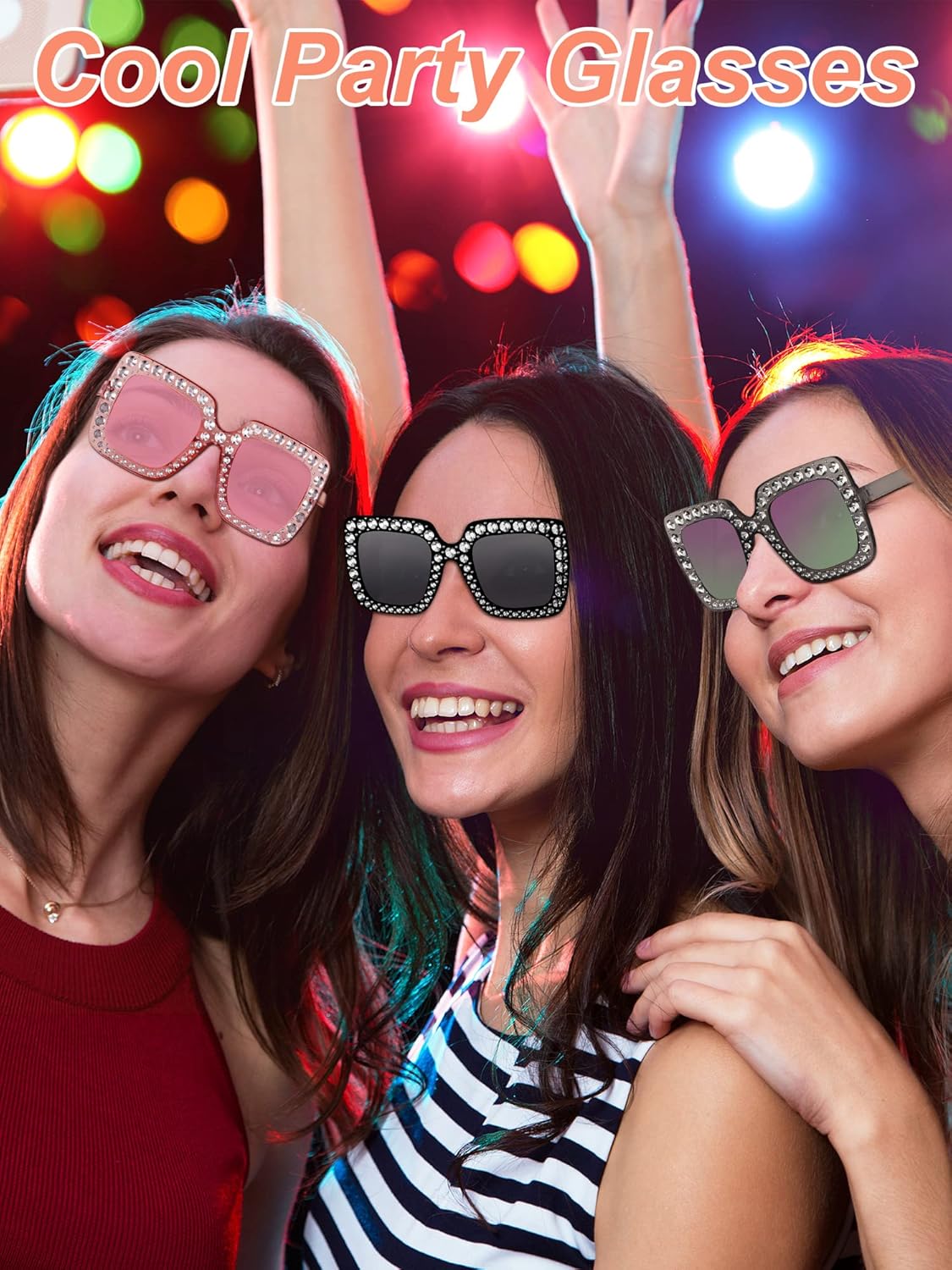 Flutesan 12 Pairs Women Disco Sunglasses Crystal Oversized Sunglasses 70s Rhinestone Diamond Retro Glasses for Rave Festival