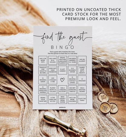 GardenCity Find The Guest Bingo Game Cards, Bridal Shower Games, Baby Shower Bingo Game, Wedding Game, 50 Unique Cards, Minimalist