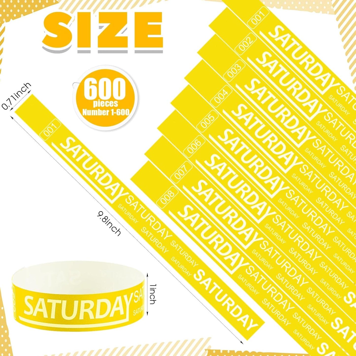 Henoyso 600 Pcs Saturday Paper Wristbands Event Admission Paper Bracelets Numbered Waterproof Party Armbands for Events Day of the Week(Red)