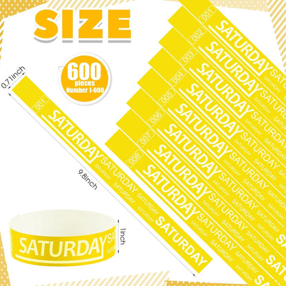 Henoyso 600 Pcs Saturday Paper Wristbands Event Admission Paper Bracelets Numbered Waterproof Party Armbands for Events Day of the Week(Red)