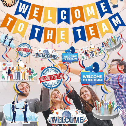 Gold Glitter Welcome To The Team Banner and Hanging Swirls, Welcome Banner, Welcome Sign, Welcome Decorations for New Employee Coworker Teacher Colleague Staff Team Member Office Party
