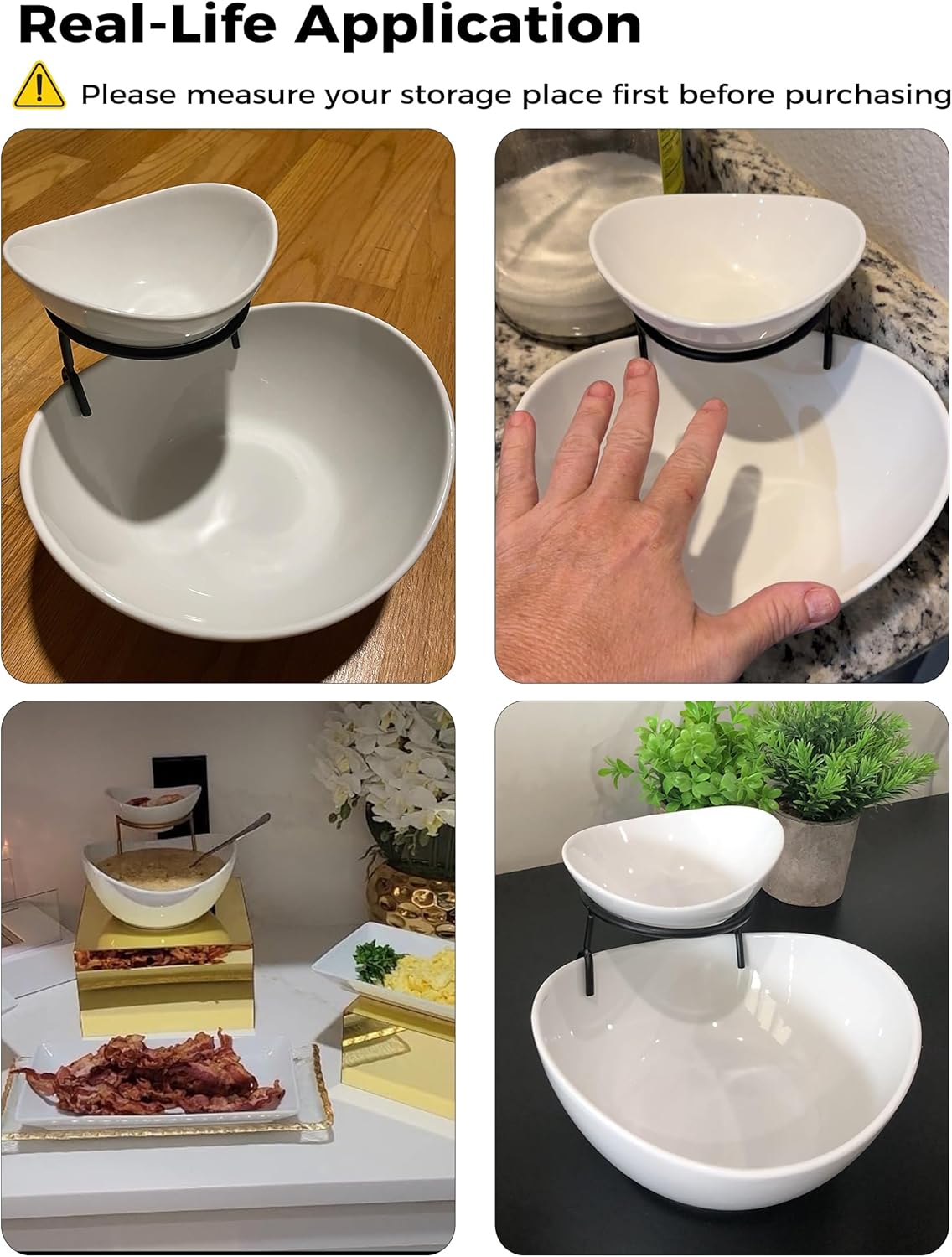 YHOSSEUN Chip and Dip Serving Set, 2 Tierd Serving Bowl Set Ceramic Chip and Dip Bowls with Stand, Serving Dishes for Entertaining Appetizer Serving Food Display Stand for Parties