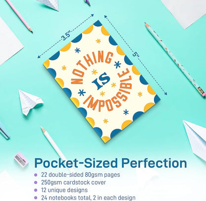 S&O Motivational Mini Notebooks Bulk Set w/12 Unique Messages, Inspirational Notebooks for Kids, tiny pocket journals Collection for Children, small Diaries Pack writing pads, 44 pages, 3.5” x 5”