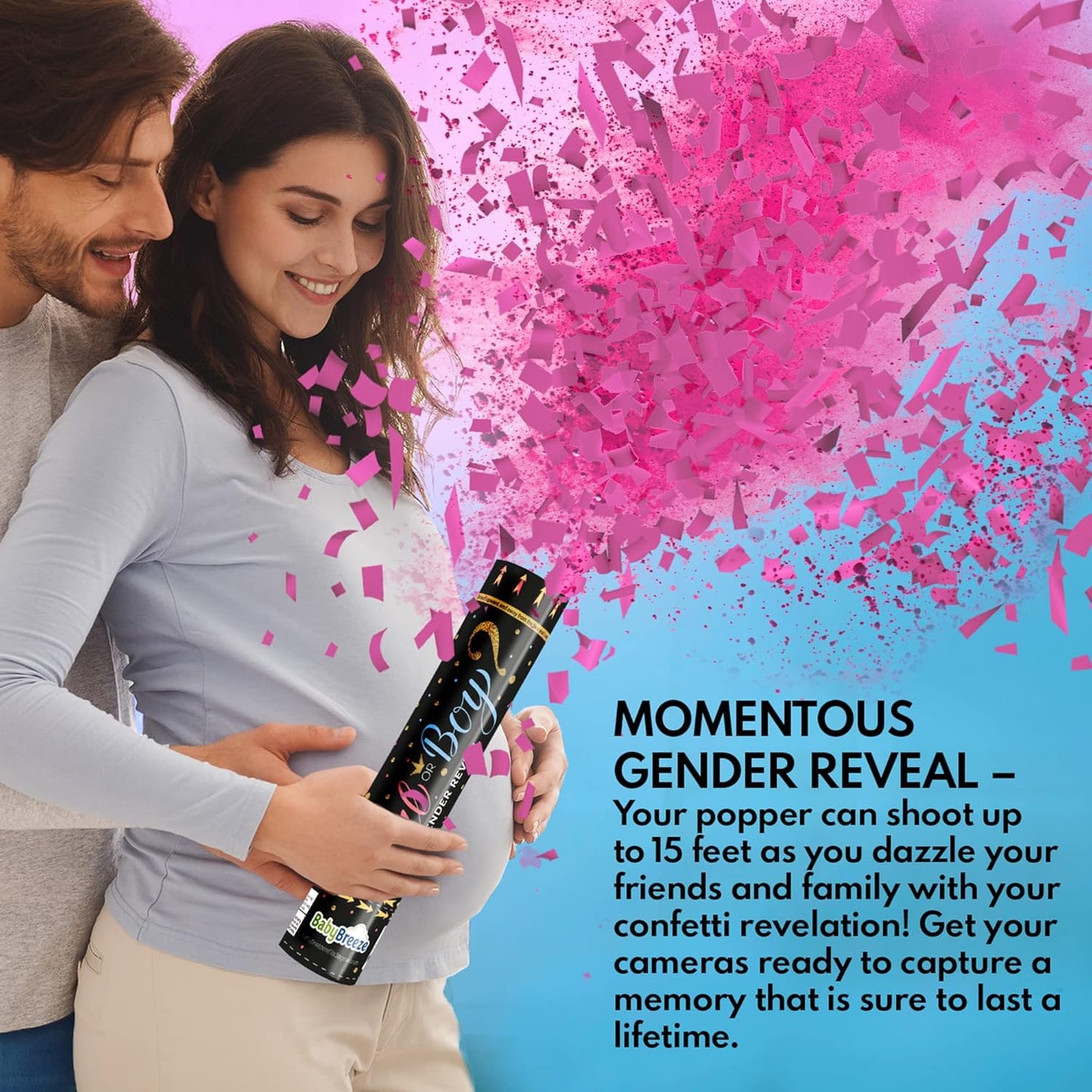 Gender Reveal Confetti Powder Cannon - Biodegradable Blue & Pink Poppers for Baby Shower Party Decorations - He or She What Will it Bee - 2 Pink Sticks