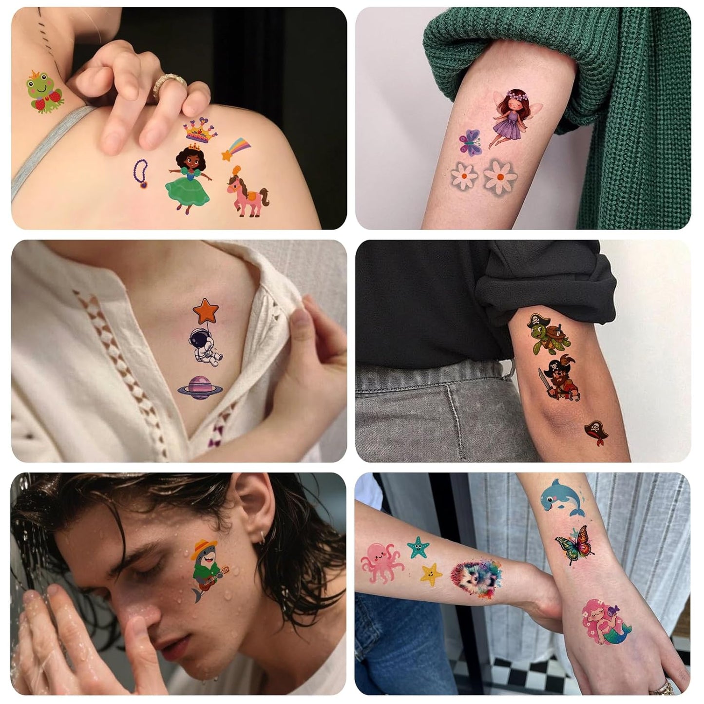 252+ PCS Glow Unicorn Princess Temporary Tattoo for Kids, 36 Sheets Rainbow Castle Candy Star Prince Fake Tattoos Sticker for Girls Boys, Luminous Birthday Magic Fairy Theme Party Favors Decoration