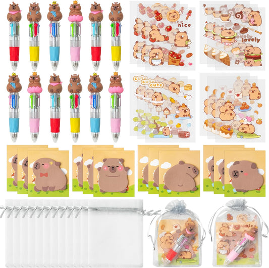 CY2SIDE Dinosaur Stationery Party Gift - 24 Pack Back to School Gifts Set Include 4-in-1 Ballpoint Pens Sticky Notes Stickers & Organza Dino Animal Party Favors Goodie Bag Fillers for Classroom Prizes