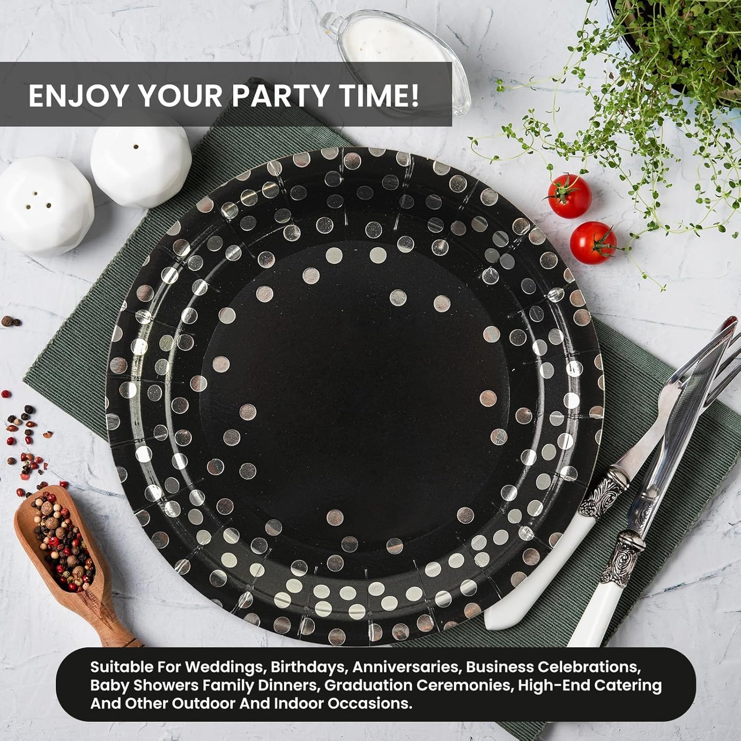75PCS Paper Plates and Napkins Set - White and Gold Dot Disposable Party Dinnerware Includes Paper Plates, Napkins, Forks Decorations for 2026 New Year, Birthday, Wedding and Holiday, Serves 25