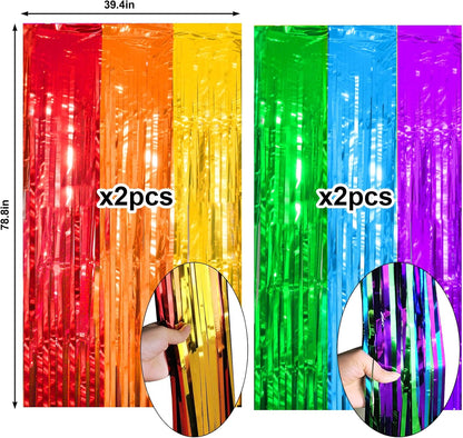 4 Packs Silver Foil Fringe Curtain, Silver Glitter Metallic Tinsel Backdrop for Birthday, Wedding, Baby Shower, Bachelorette, 70s 80s 90s Theme Disco Party, Iridescent Party Decorations Supplies