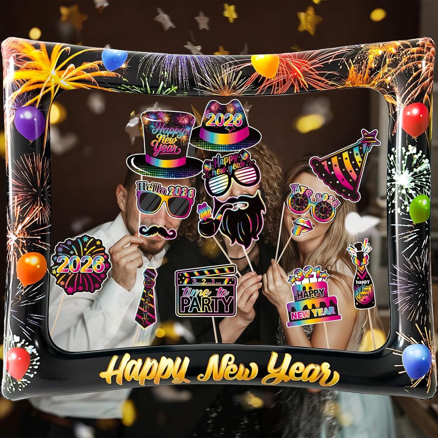 Hawaiian Photo Booth Props & Inflatable Frame, 30Pcs Luau Photobooth Props with Large Inflatable Inflatable Selfie Picture Frame for Summer Tropical Aloha Luau Party Selfie Supplies