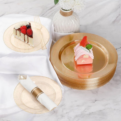 Goodluck 350 Piece Silver Plastic Dinnerware Set for 50 Guests, Fancy Disposable Plates for Party, Include: 50 Dinner Plates, 50 Dessert Plates, 50 Pre Rolled Napkins with Silver Silverware, 50 Cups