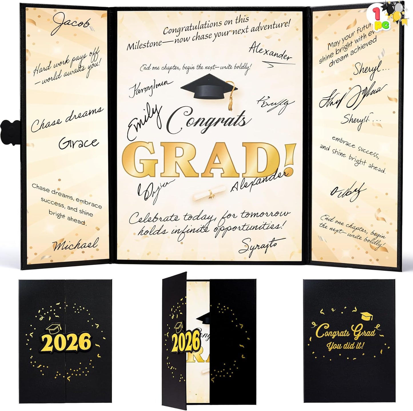 JOYIN 2026 Graduation Guest book Alternative, 12" Blue & Gold Graduation Party Decorations Signature Congrats, Class of 2026 Grad Card for High School College Grad Gift, Party Guest Signing Cardboard