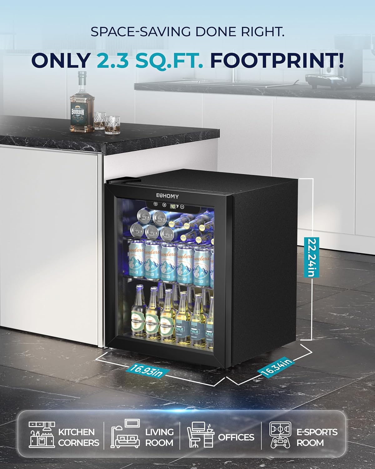 EUHOMY 4.5 Cu.ft Beverage Refrigerator and Cooler, 145 Can Mini fridge with Glass Door for Soda Beer Wine, Small Drink Dispenser with Digital Adjustable Thermostat for Home Office Bar