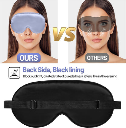 Silk Eye Mask with Adjustable Strap, Satin Blackout Sleeping Mask for Men&Women, Comfortable Blindfold Eyeshade for Night Sleep(Blue)