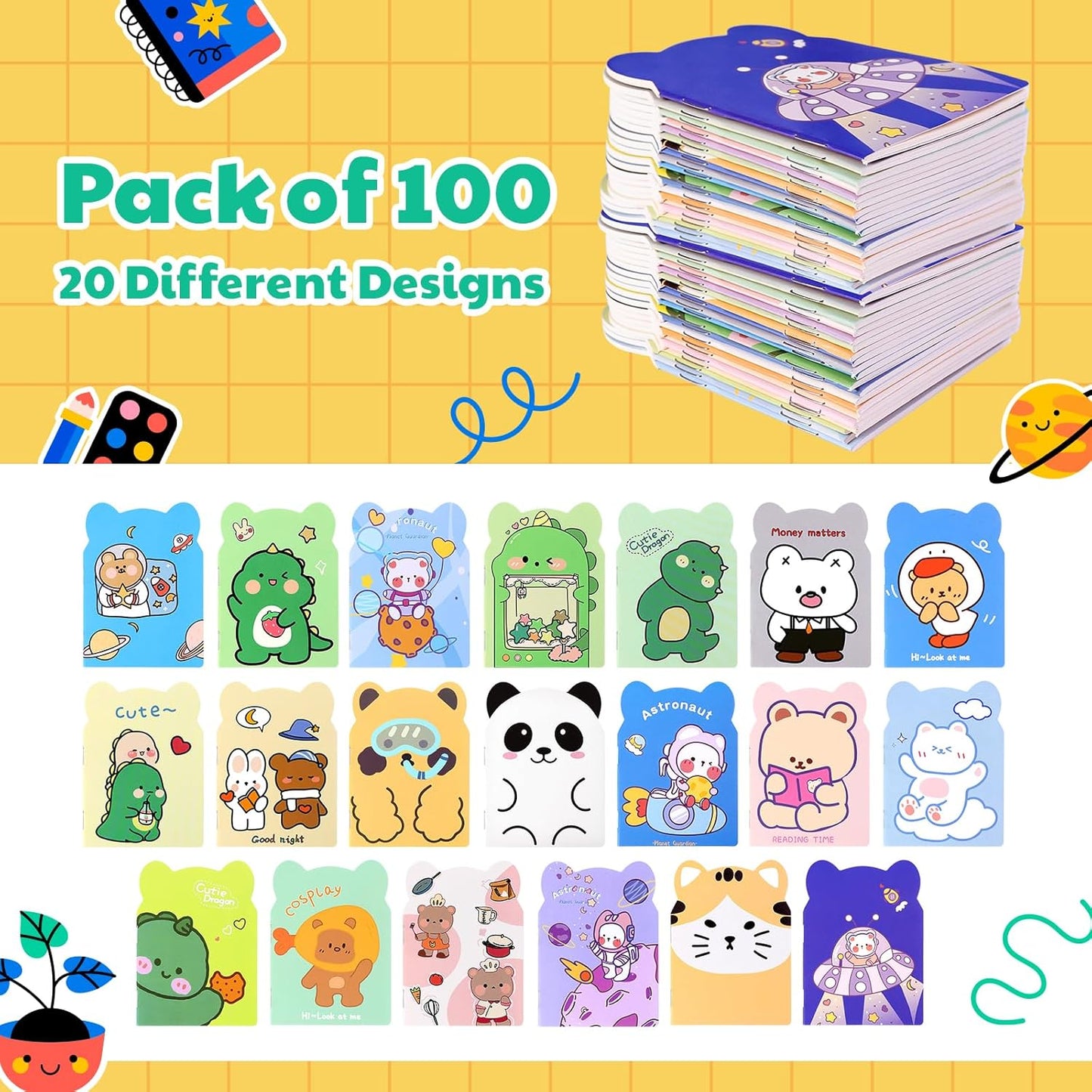 100pcs mini notebooks bulk party favors small cute pocketbook kawaii cartoon animal journal mini notepads for Christmas Classroom Prizes Gift College Ruled Pages back to school supplies for student
