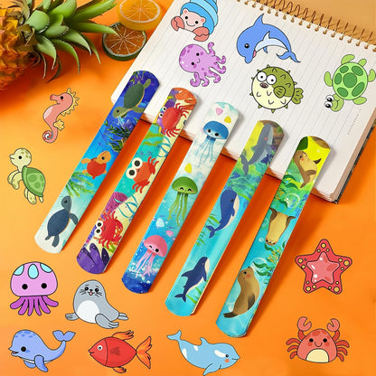 74PCS Ocean Animals Party Favor 50PCS Under the Sea Party Stickers&24PCS Slap Bracelets Sea Animals Birthday Supplies Team Gift Filler