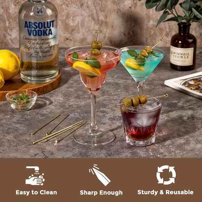 Metal Martini Cocktail Picks 9 Pcs, 4.1 in Olive Skewers Stainless Steel, Martini Garnish Sticks Reusable, Metal Toothpicks for Drinks, Appetizers, Bar Accessories Gift for Bartenders - Sliver