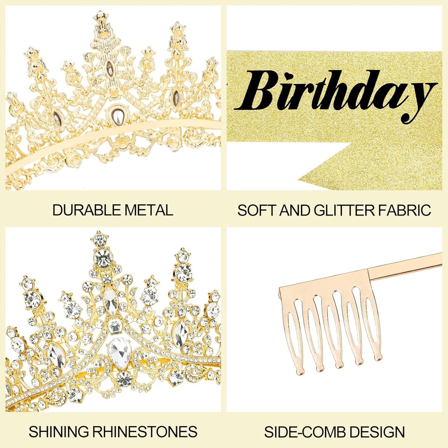 CURASA Birthday Tiara and Sash - Silver Birthday Crown for Women, Perfect for Parties and Celebrations