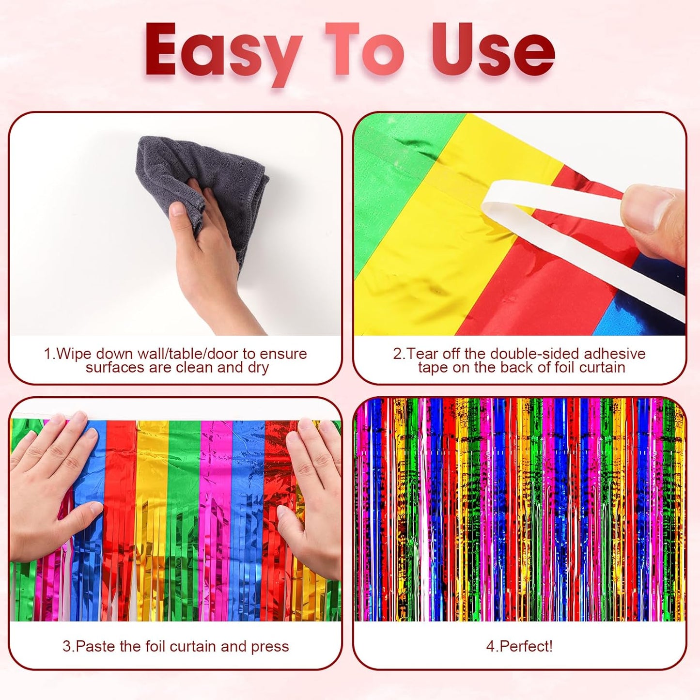 Voircoloria 3 Pack 3.3x8.2 Feet Gold Foil Fringe Backdrop Curtains, Tinsel Streamers, Fringe Backdrop for 2025 New Years Eve, Graduation, Birthday, Baby Shower, Gender Reveal, Disco Party - Colors A