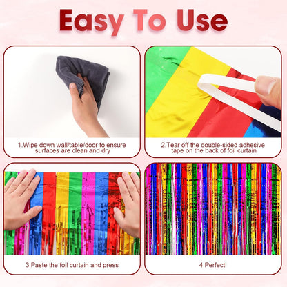 Voircoloria 3 Pack 3.3x8.2 Feet Gold Foil Fringe Backdrop Curtains, Tinsel Streamers, Fringe Backdrop for 2025 New Years Eve, Graduation, Birthday, Baby Shower, Gender Reveal, Disco Party - Colors A