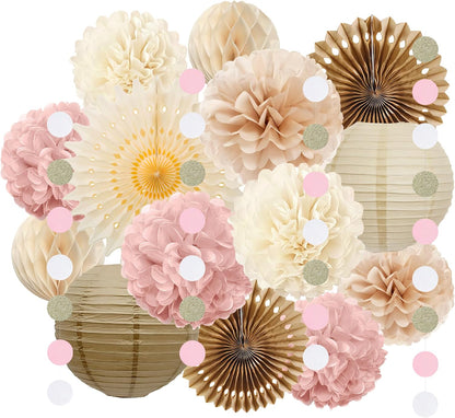Tissue Paper Pom Poms - 23 PCS Dusty Blue Paper Flowers Pom Pom Kit Circle Dot Party Banner Hanging Swirl Party Decorations for Wedding Birthday Baby Shower Bridal Shower Tea Party