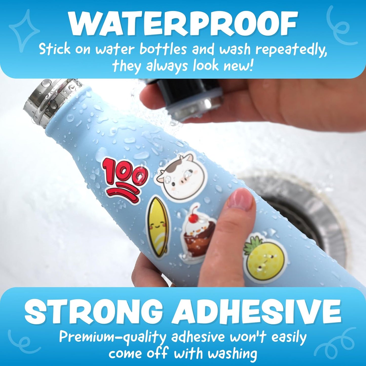 Cute Stickers for Kids - Kawaii Water Bottle Stickers for Teens - 108pc Sticker Pack - Waterproof Vinyl Stickers for Water Bottles, Scrapbook, Laptops, Etc.