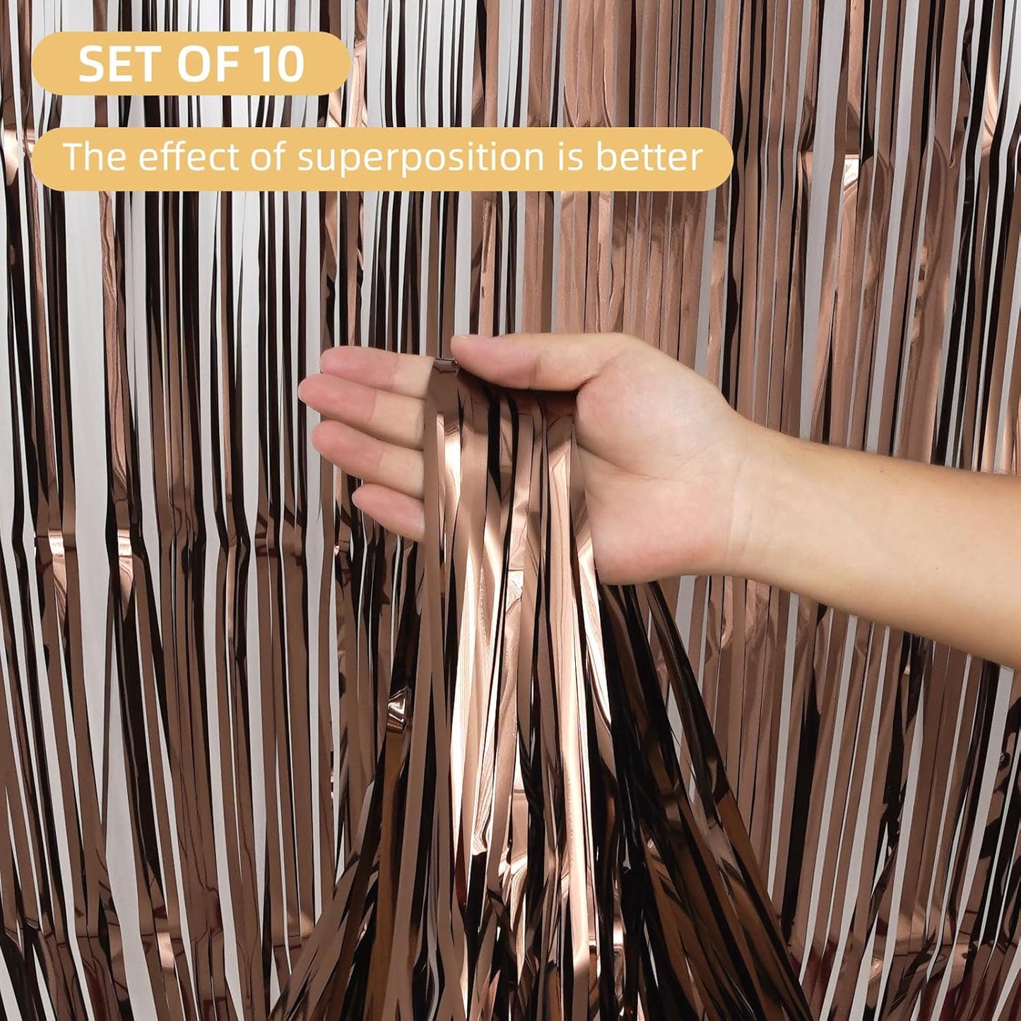 10 Pack Silver Backdrop Curtain 3.2ft x 8.2ft Metallic Tinsel Foil Fringe Curtains Photo Booth Background for Birthday Party Decoration Baby Shower Engagement Wedding Christmas Decoration (Silver)