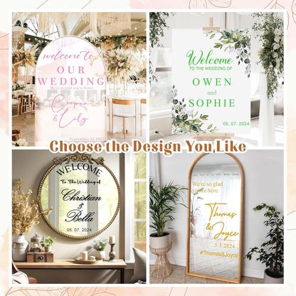 Custom Name Welcome to Our Wedding Signs Personalized Wedding Mirror Decals Selfie Mirror Decal for Wedding Entry Reception Display Golden Date Marriage DIY Vinyl Lettering Welcome Party Decoration