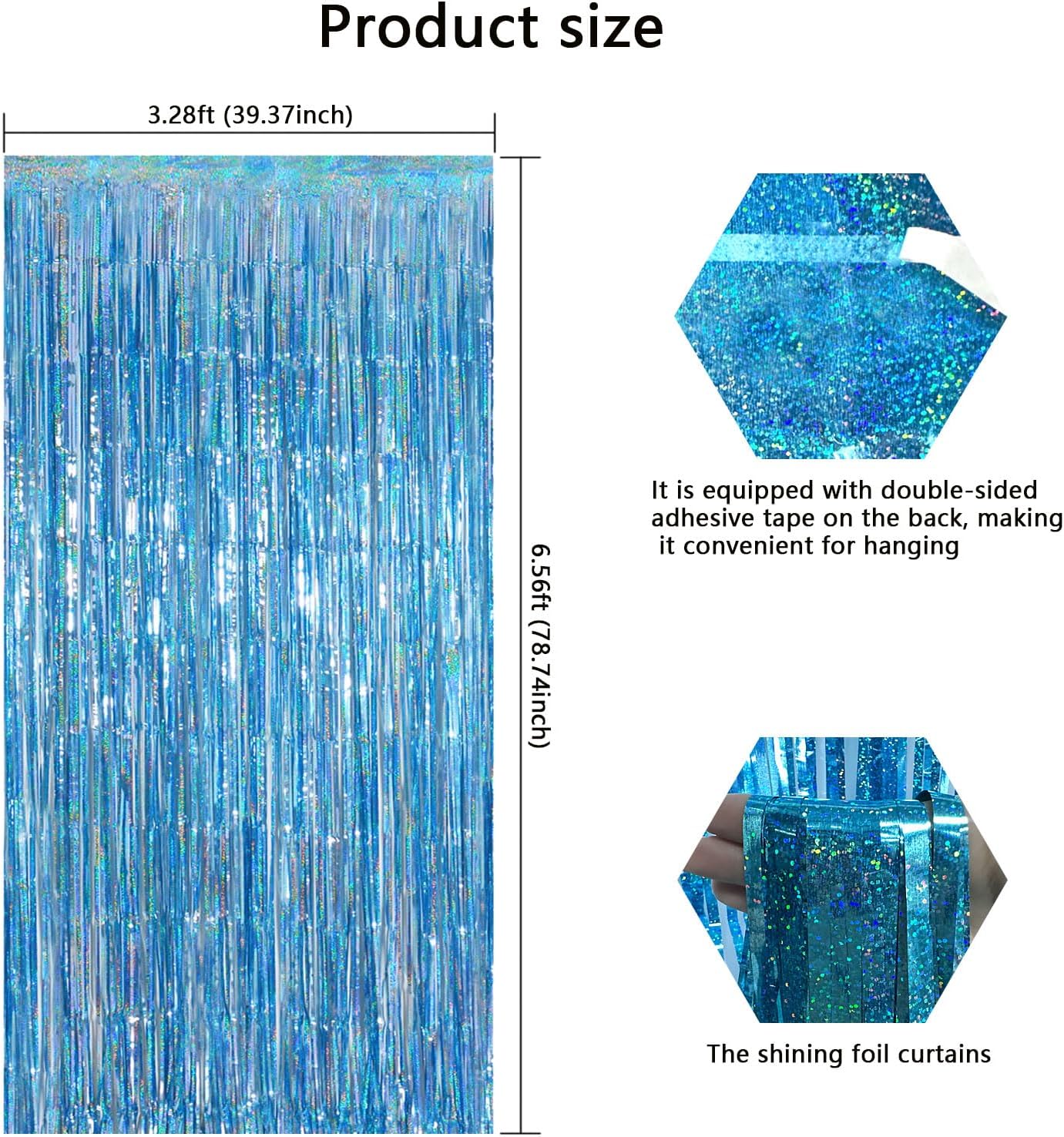 Iridescent Party Decorations Fringe Backdrop, Sparkling Holographic Foil Fringe Tinsel Curtains for Frozen Mermaid Birthday Party Decor - 3.28x6.56ft 2 Packs