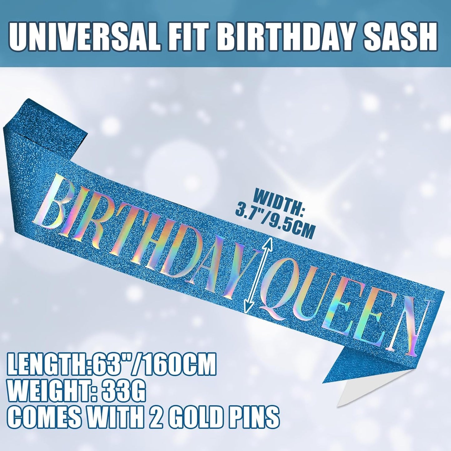 RUDONG M Birthday Queen Sash Glitter - Gold Birthday Sash for Women & Girls | Sweet 16/18th/21st/30th/40th/50th/60th/70th, All-Age Celebration Party Decor