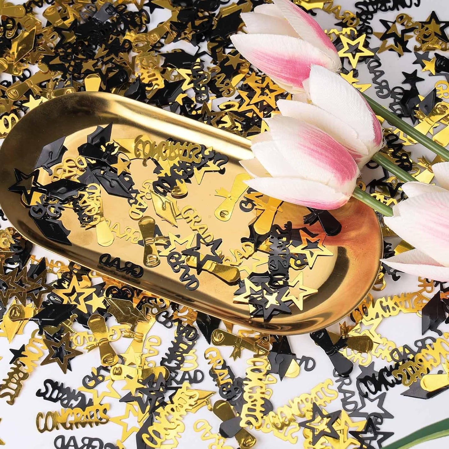 Gold and Black Graduation Confetti 2026, 1000 Pcs Congrats Grad Confetti Class of 2026 Party Table Centerpiece for 2026 Graduation Party Decorations